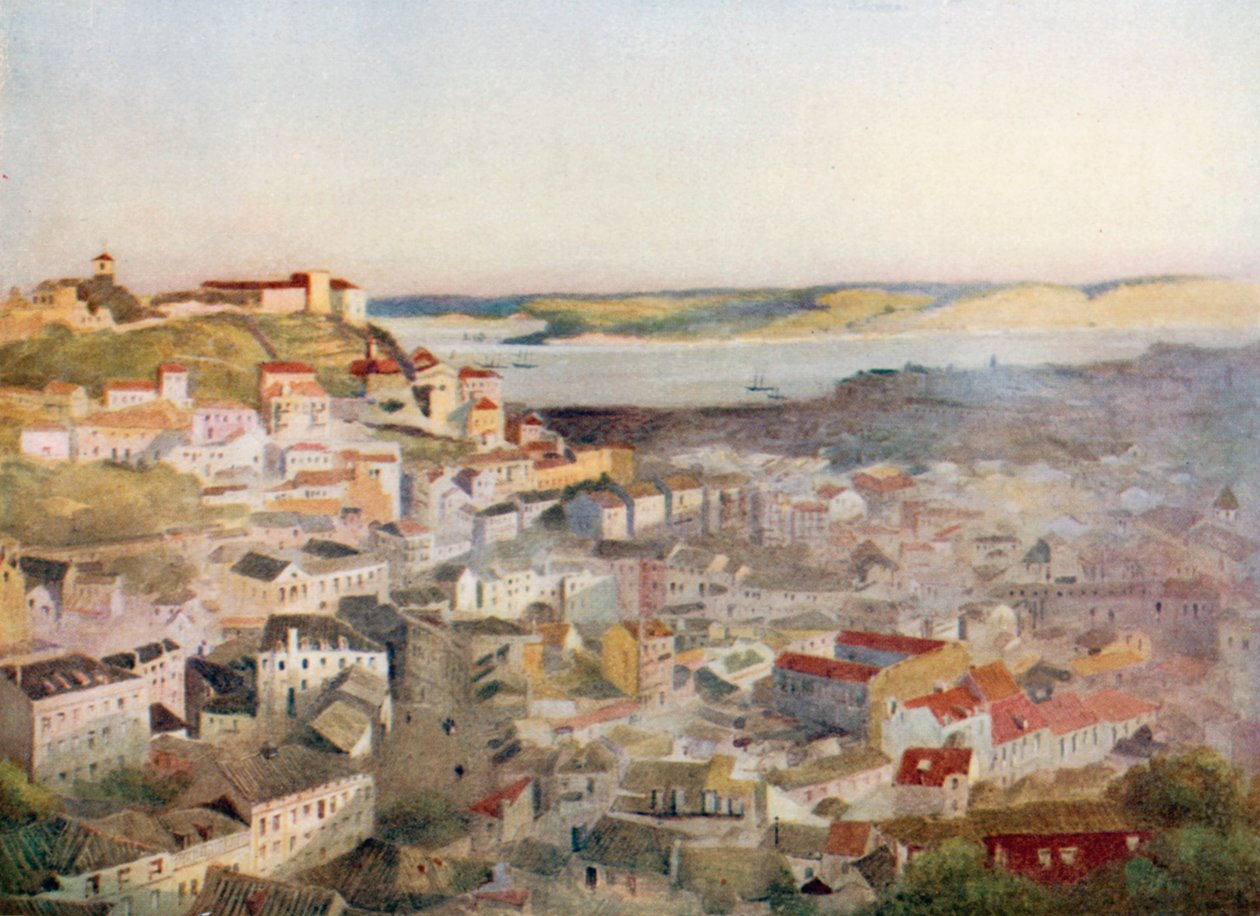 Szent György-hegy, Lisszabon (színes litográfia) alkotó: Stanley Inchbold
