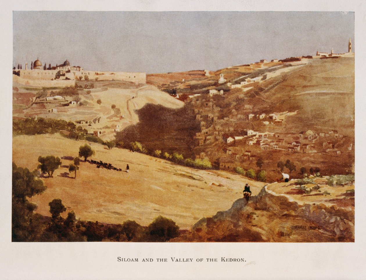 Stanley Inchbold akvarellje, amely a Kidron-völgyet ábrázolja Jeruzsálemben, Palesztinában 1906 alkotó: Stanley Inchbold