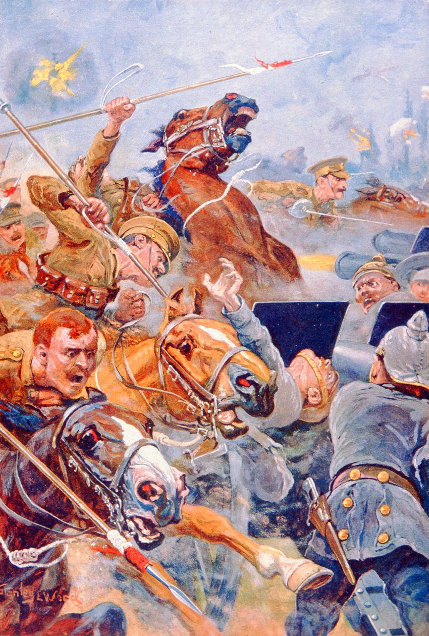 A 9. Lancers rohama a visszavonuláskor Monsból (színes litó) alkotó: Stanley L. (after) Wood