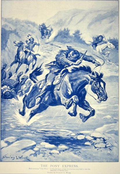 Az indiánok által üldözött Pony Express (litho) alkotó: Stanley L. Wood