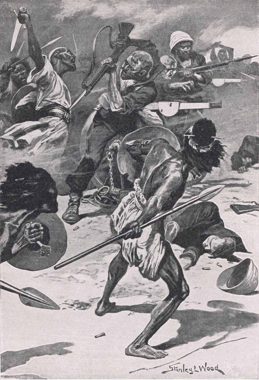 Az Abu-Klea-i csata, 1885. január 17., illusztráció a brit szárazföldi és tengeri csatákból, 1915 alkotó: Stanley L. Wood