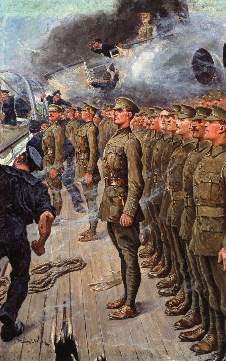 Az SS „Tyndareus” csapathajó evakuálása, 1917. február 6. (olaj a fedélzeten) alkotó: Stanley L. Wood