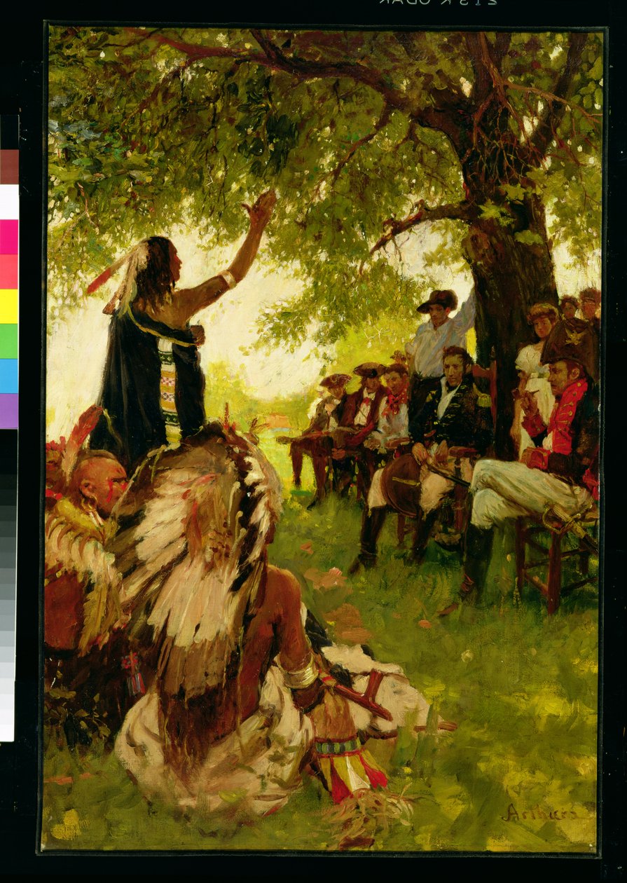 Tecumseh találkozik Harrison tábornokkal (olaj, vászon) alkotó: Stanley Massey Arthurs