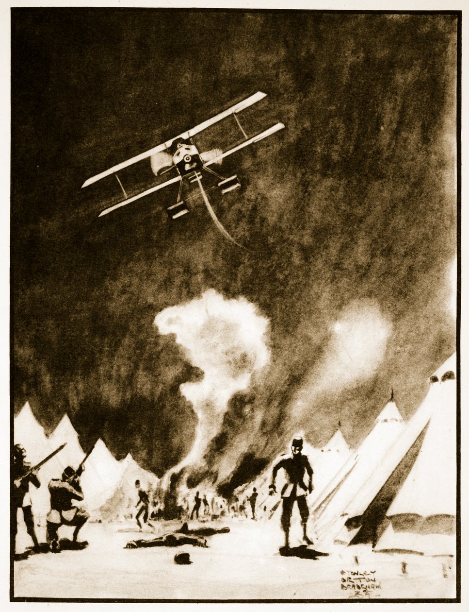 A törökök bombázása a Dardanelláknál, illusztráció a „Flying Memories” című filmből, John Hamilton alkotó: Stanley Orton Bradshaw