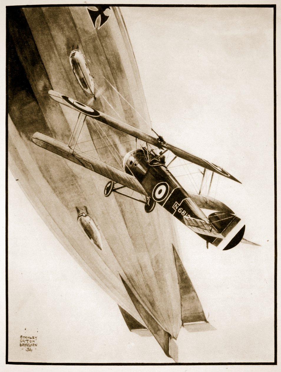 L.T. Culley megkapja a Zeppelinjét, illusztrációja John Hamilton „Flying Memories” című művéből alkotó: Stanley Orton Bradshaw