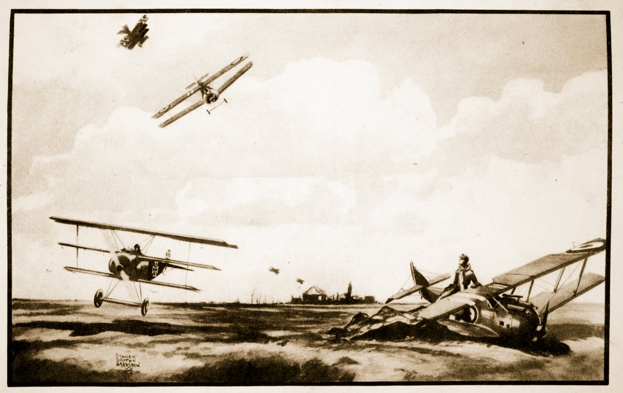 Richthofen halála, illusztráció John Hamilton „Flying Memories” című művéből alkotó: Stanley Orton Bradshaw
