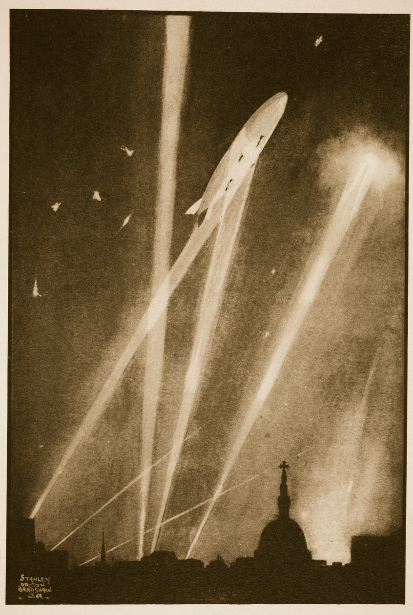 Zeppelin Raid Londonban, illusztráció John Hamilton „Flying Memories” című művéből alkotó: Stanley Orton Bradshaw