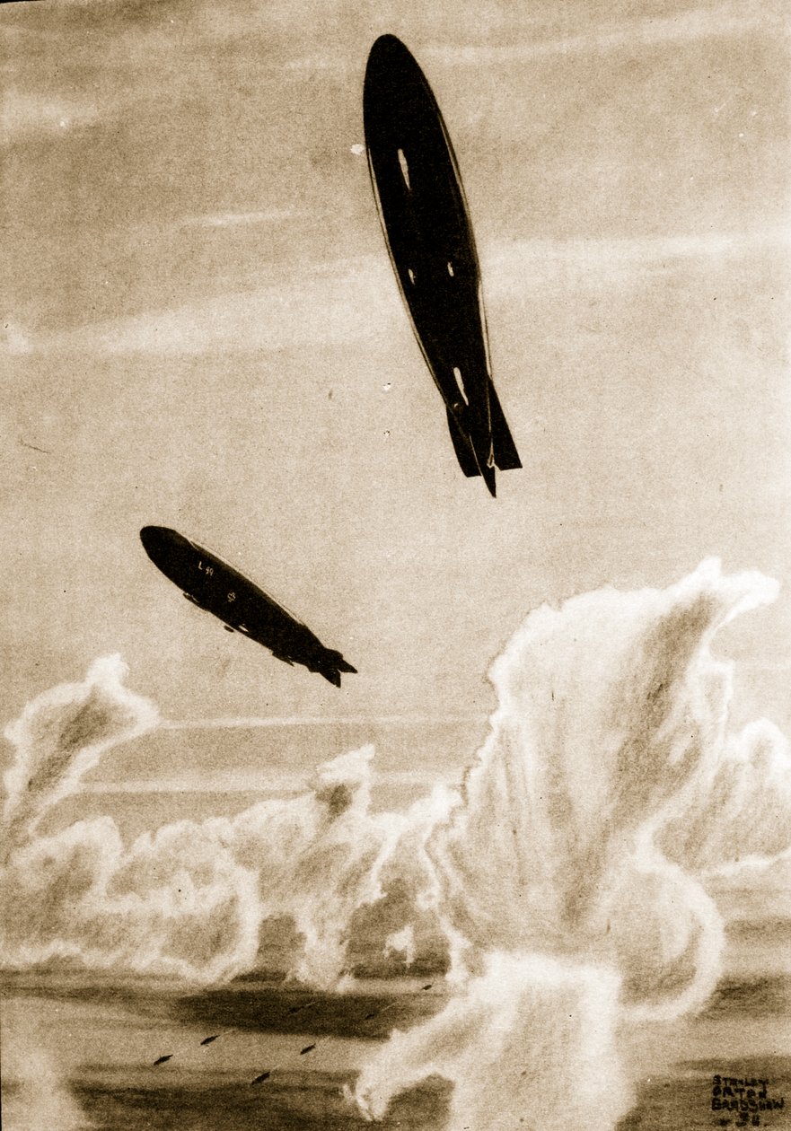 Zepps az Északi-tengeri őrjáraton, illusztráció John Hamilton „Flying Memories” című művéből alkotó: Stanley Orton Bradshaw