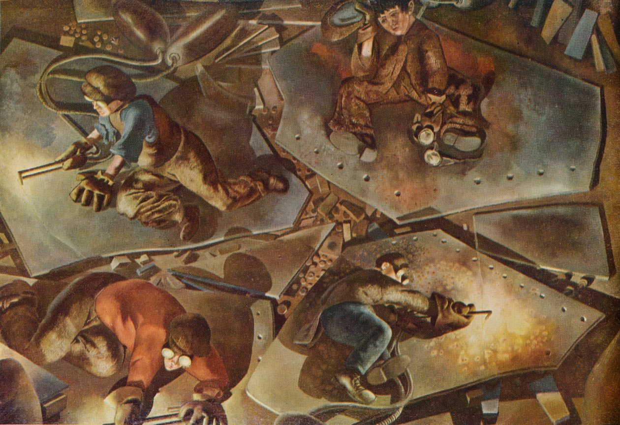 "Building on the Clyde: Burners", 1940 alkotó: Stanley Spencer