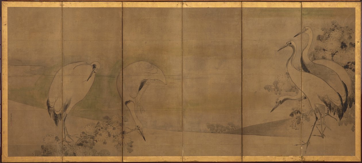 Darvak és krizantémok, Momoyama vagy Edo korszak, 1568-1868. alkotó: Sôtatsu