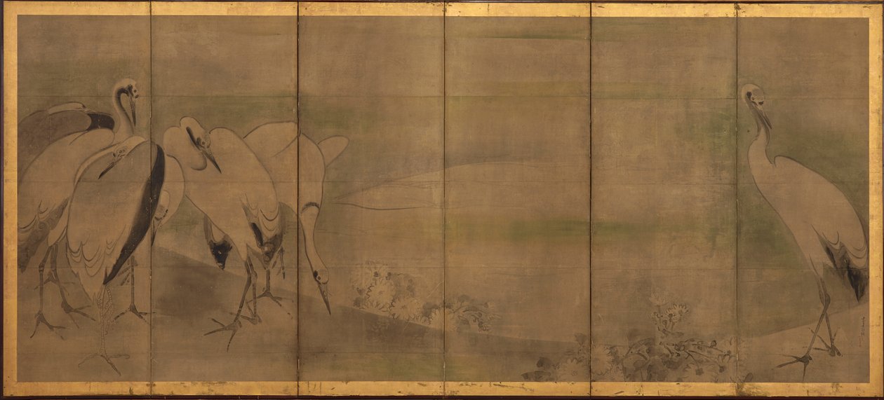 Darvak és krizantémok, Momoyama vagy Edo korszak, 1568-1868. alkotó: Sôtatsu