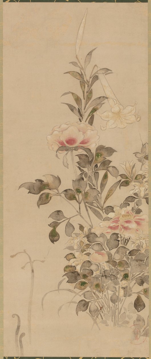 Pünkösdi rózsa és liliomok, Momoyama vagy Edo korszak, 1568-1615. alkotó: Sôtatsu