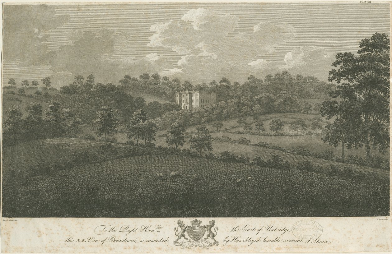 Beaudesert Hall és Park: acélmetszet, nd [1762-1802] (nyomtatás) alkotó: Stebbing Shaw