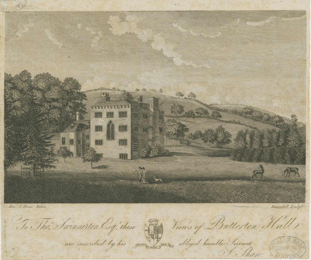 Butterton Hall: metszet, és [XVIII. század] alkotó: Stebbing Shaw
