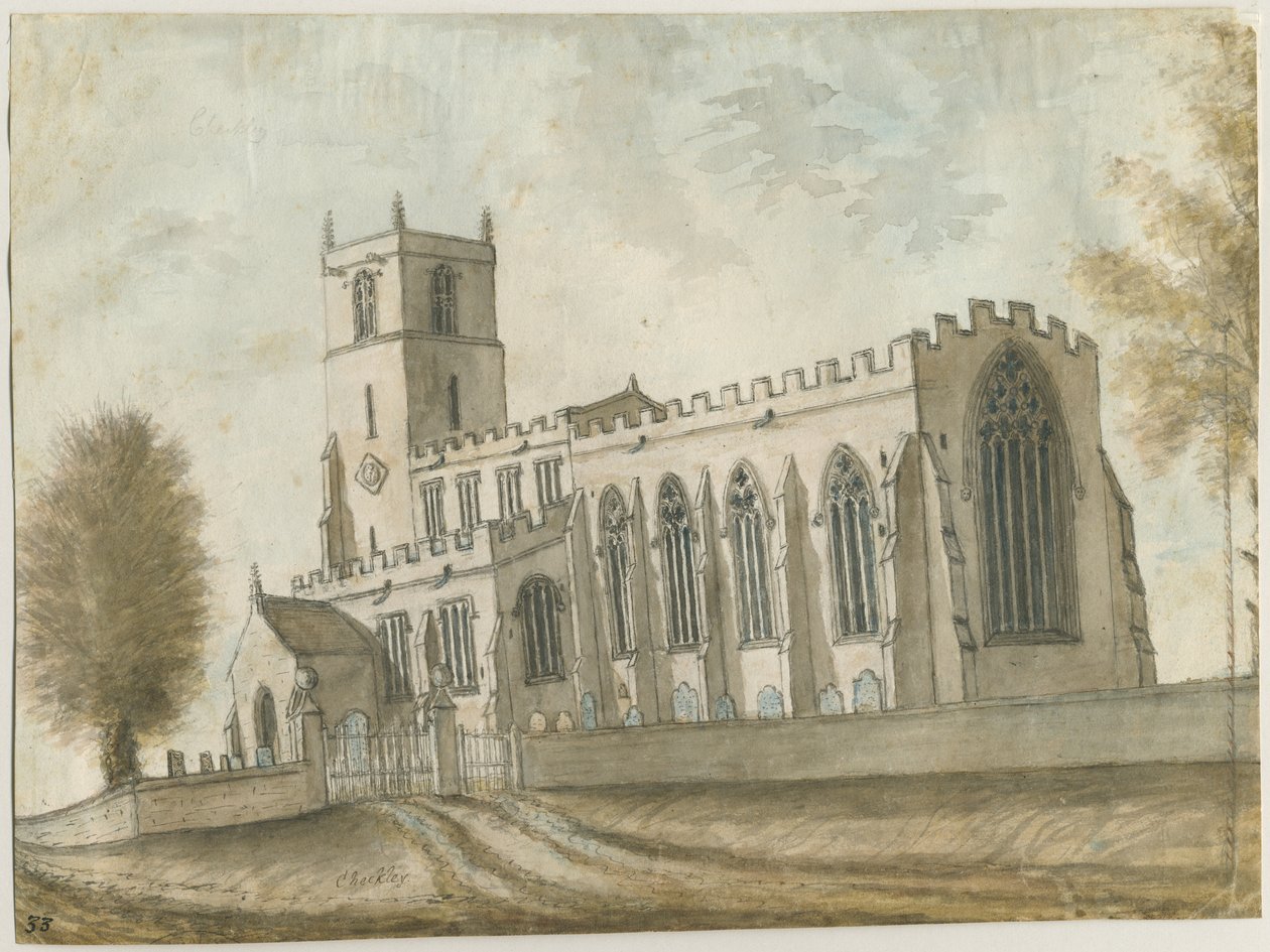 Checkley Church: akvarell festmény, nd [1762-1802] (festmény) alkotó: Stebbing Shaw