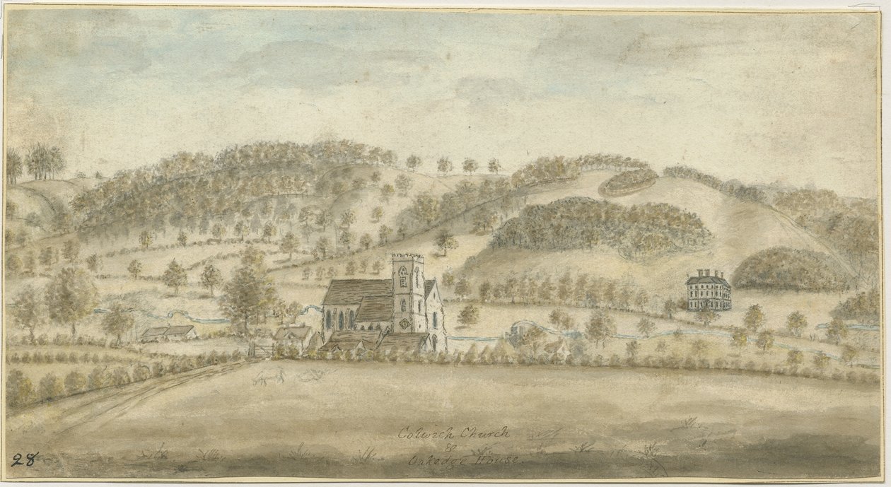 Colwich templom és Oakedge House: akvarell festmény, nd [1762-1802] (festmény) alkotó: Stebbing Shaw