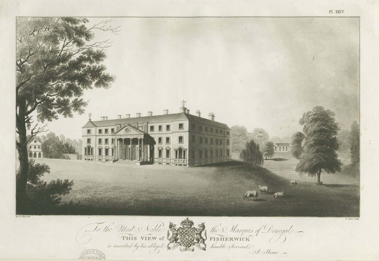 Fisherwick Hall: aquatinta metszet, nd [c 1797] (nyomtatás) alkotó: Stebbing Shaw