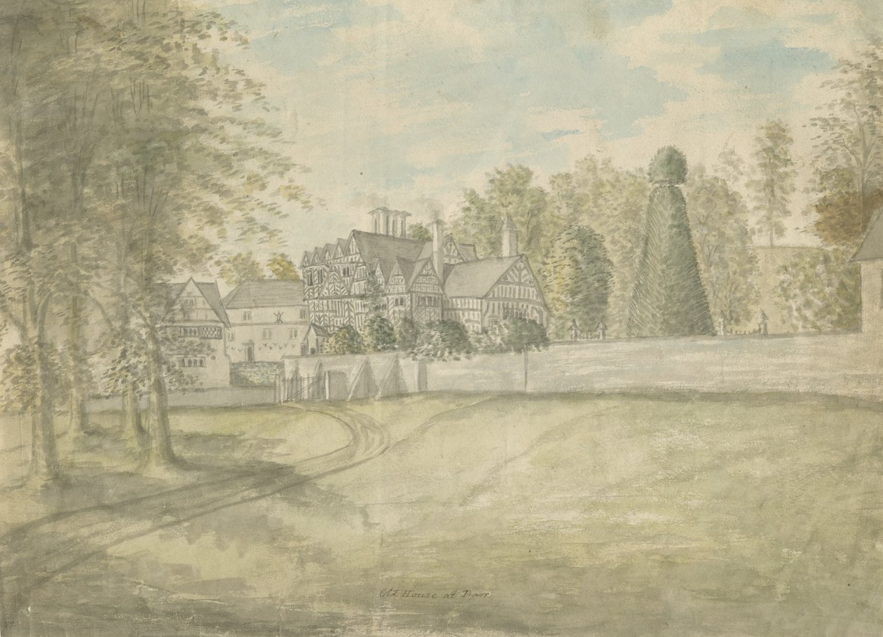 Great Barr Village – Old Tudor House: vízfestmény, nd [1762-1802] alkotó: Stebbing Shaw