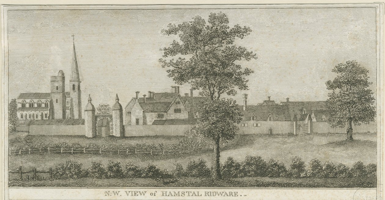Hamstall Ridware - Templom és kastély: metszet, nd [1762-1802] (nyomtatás) alkotó: Stebbing Shaw