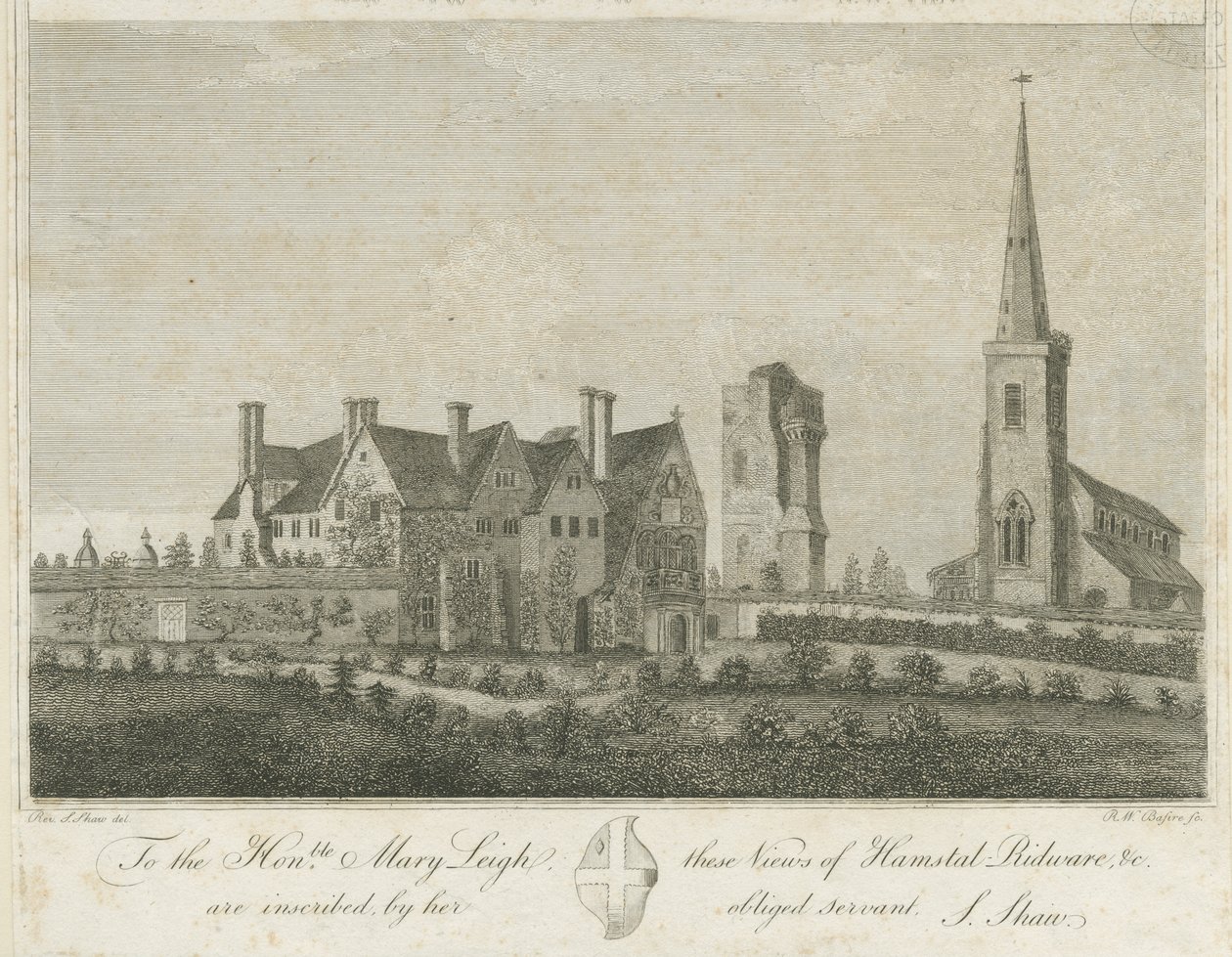 Hamstall Ridware – Templom és kastély: metszet, nd [1762-1802] alkotó: Stebbing Shaw