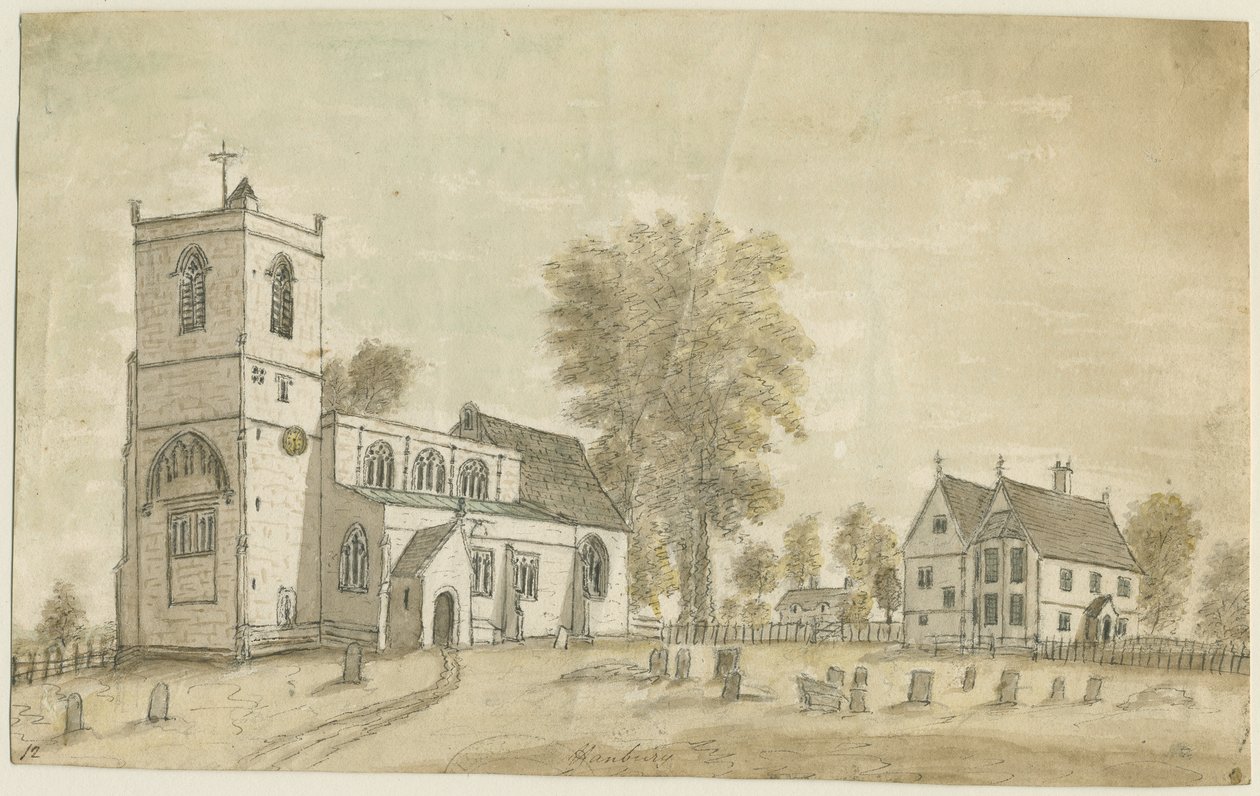 Hanbury templom: vízfestmény, 1791 alkotó: Stebbing Shaw