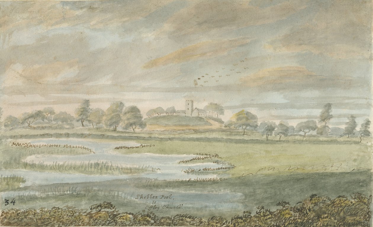 High Offley templom: vízfestmény, nd [1762-1802] alkotó: Stebbing Shaw
