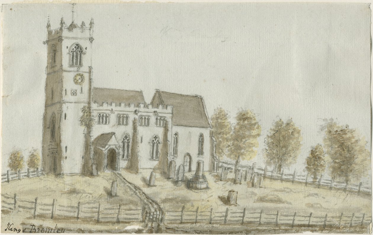 Kings Bromley Church: akvarell festészet, és [c 1796] alkotó: Stebbing Shaw