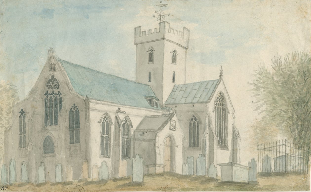 Leigh Church: akvarell festészet, és [c 1795] alkotó: Stebbing Shaw