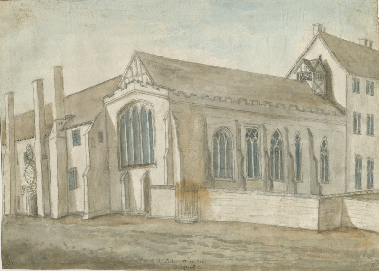 Lichfield - Szent János Kórház és Kápolna: akvarell festmény, nd [1762-1802] (festmény) alkotó: Stebbing Shaw