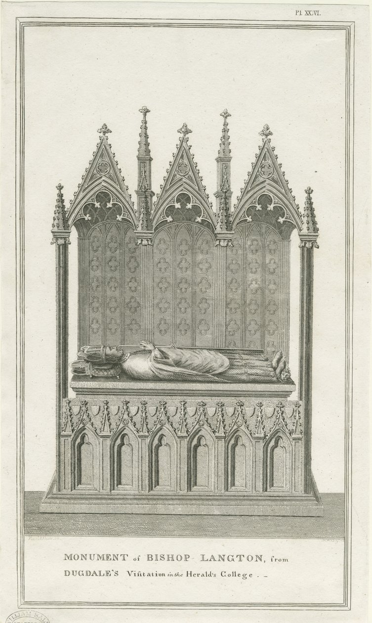 Lichfield katedrális – Langton püspök emlékműve: metszet, nd [1762-1798] (nyomtatás) alkotó: Stebbing Shaw