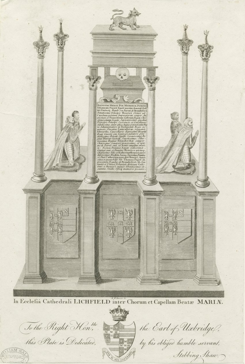 Lichfield katedrális – William Paget sírja: metszet, nd [1762-1798] (nyomtatott) alkotó: Stebbing Shaw