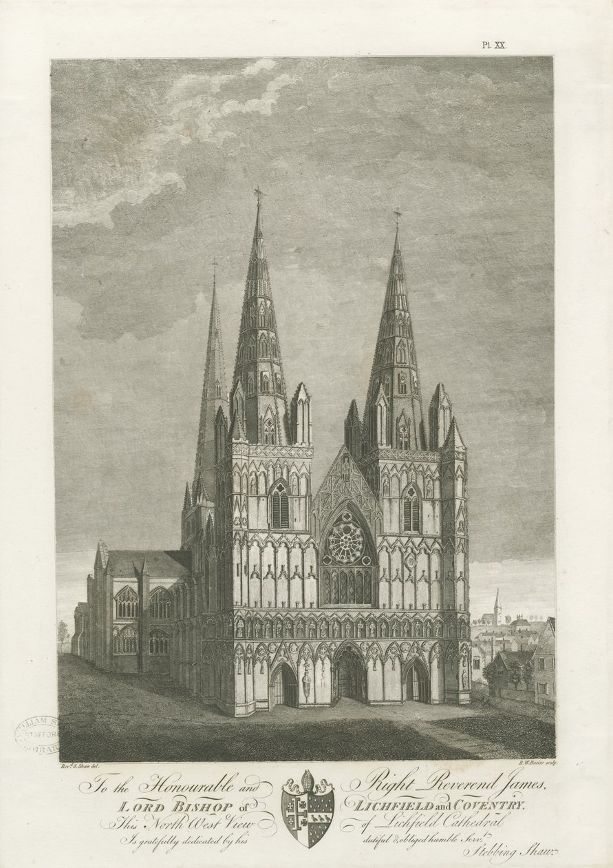 Lichfield katedrális – nyugati front: metszet, nd [1762-1802] (nyomtatott) alkotó: Stebbing Shaw