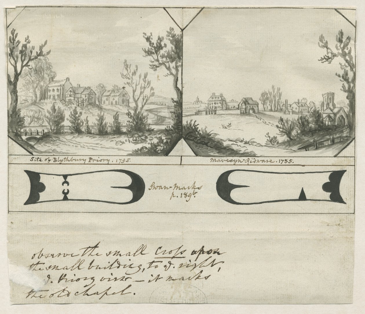 Mavesyn Ridware – Blythbury Priory helye: indiai tusrajz, 1795 alkotó: Stebbing Shaw