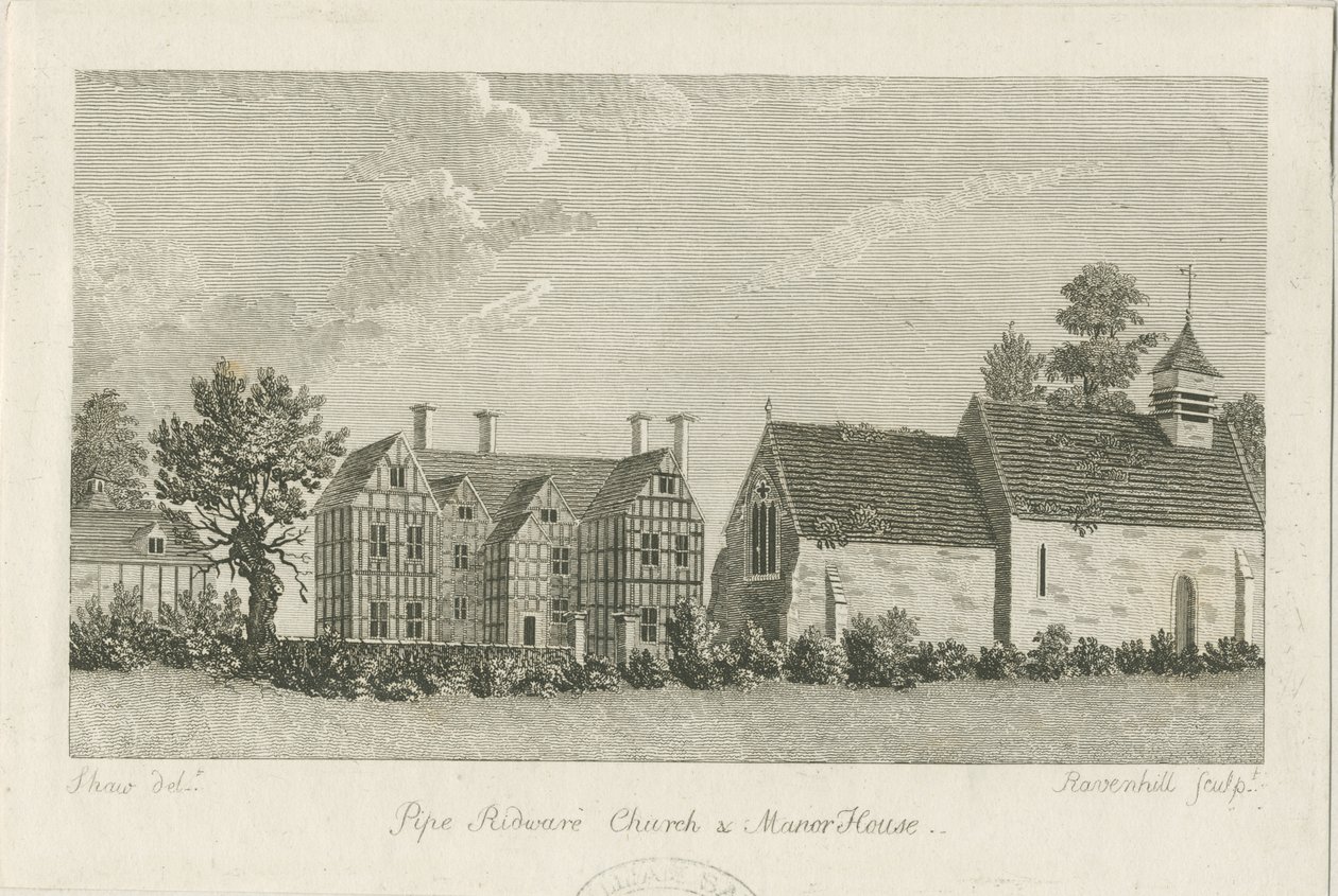 Pipe Ridware templom és udvarház: metszet, nd [1762-1798] alkotó: Stebbing Shaw