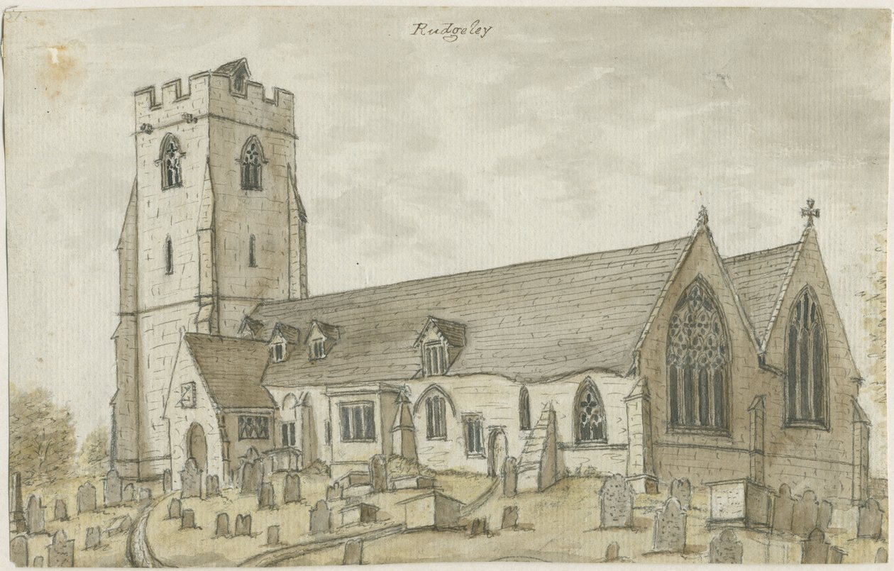 Rugeley templom (régi): akvarell festmény, nd [1762-1802] (festmény) alkotó: Stebbing Shaw