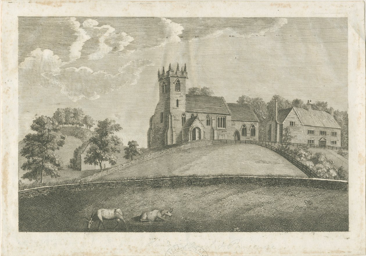 Sandon templom és plébánia: metszet, nd [1797] (nyomtatás) alkotó: Stebbing Shaw