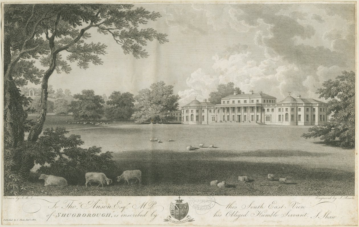 Shugborough Hall: metszet, nd [c 1802] (nyomtatás) alkotó: Stebbing Shaw