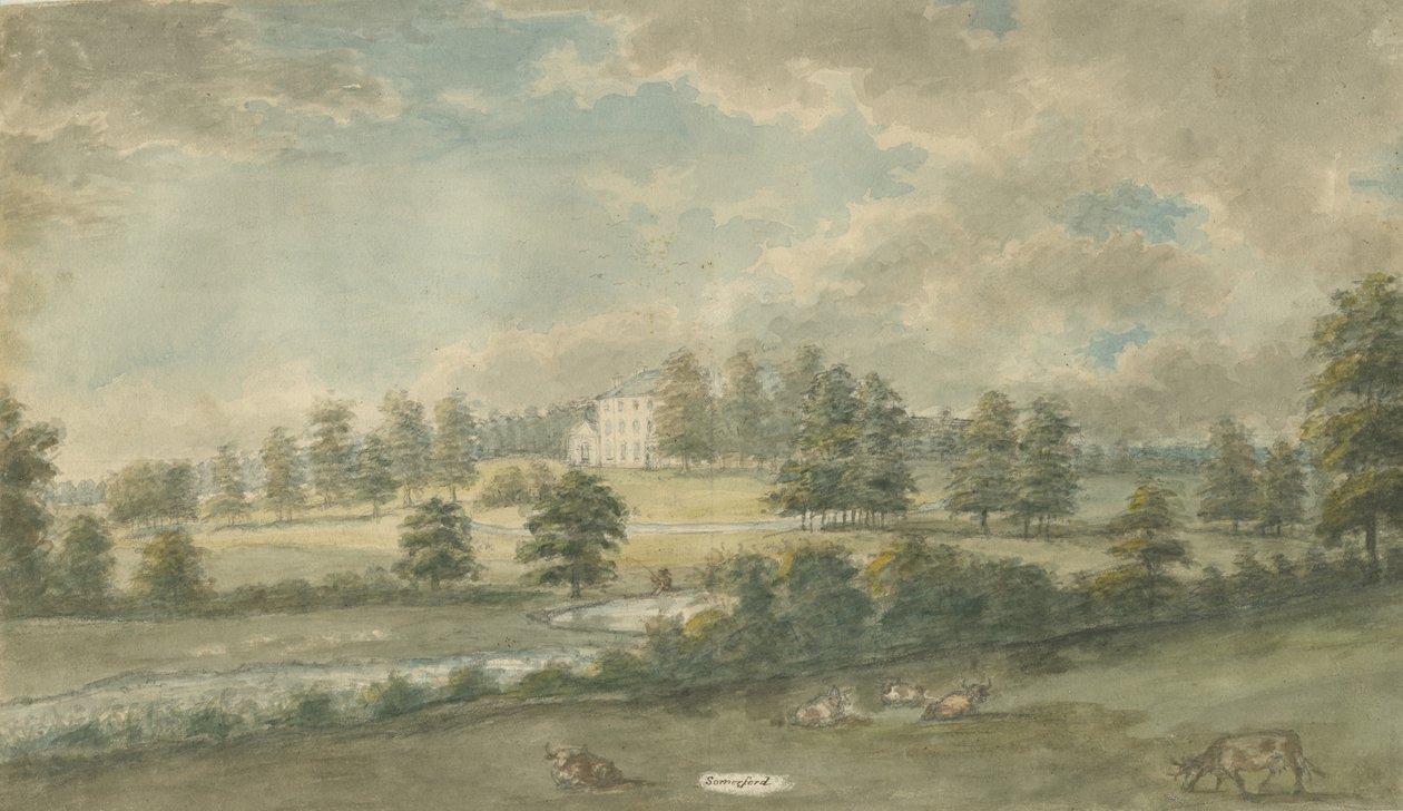 Somerford Hall: vízfestmény, nd [1762-1802] alkotó: Stebbing Shaw