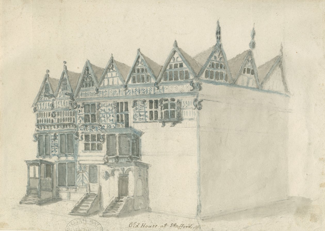 Stafford – Ősi „High House”: akvarell festmény, nd [1794] (festmény) alkotó: Stebbing Shaw