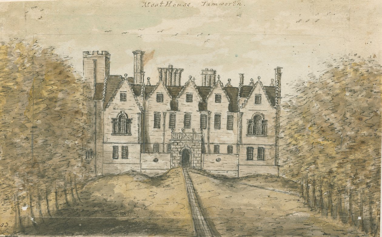 Tamworth – The Moat House: akvarell festmény, nd [1762-1802] alkotó: Stebbing Shaw