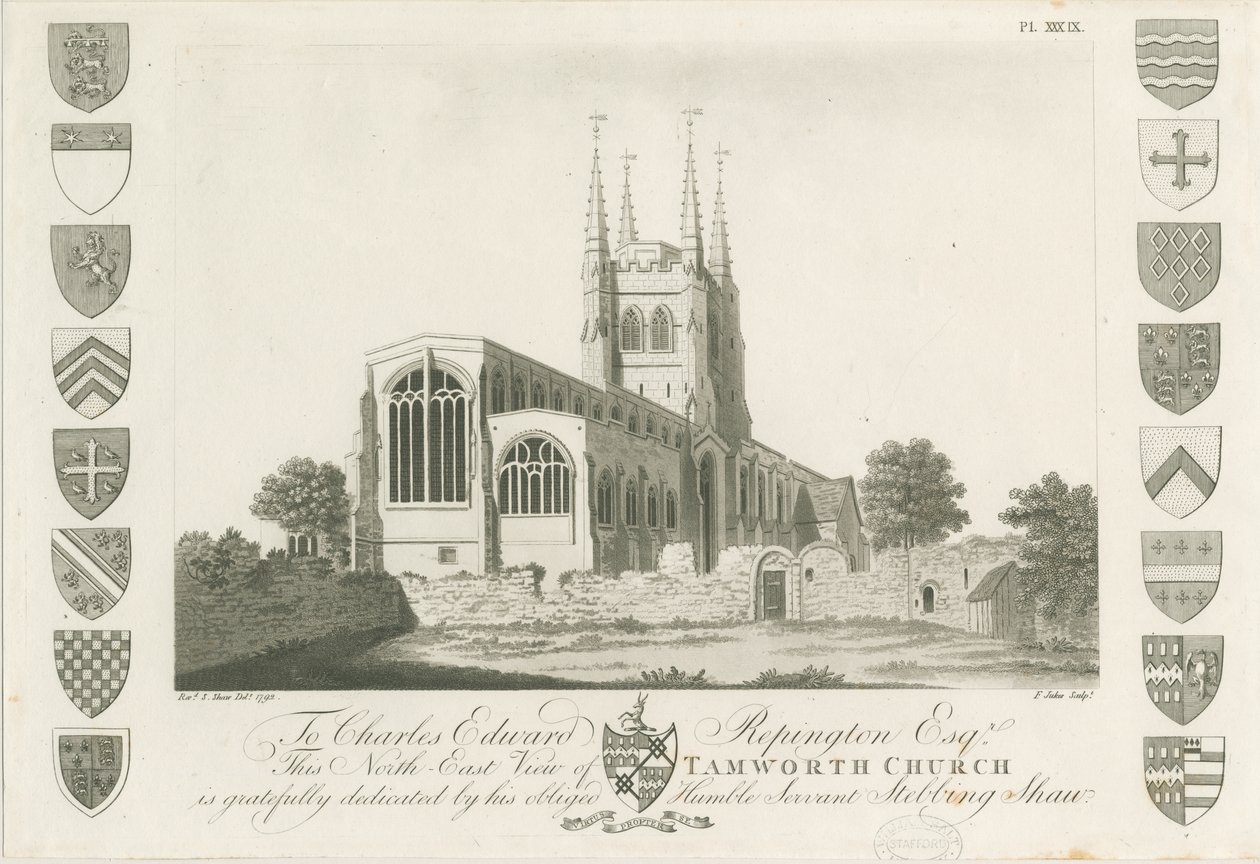 Tamworth templom: akvatinta metszet, 1792 alkotó: Stebbing Shaw