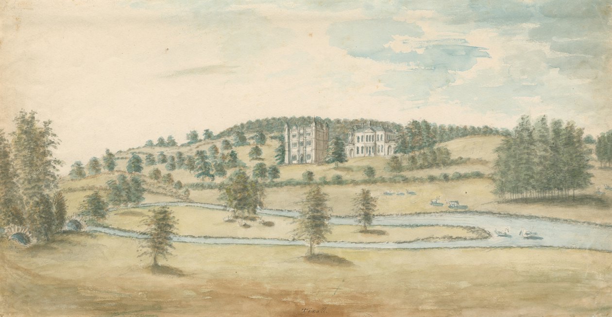 Tixall Hall és Gatehouse: vízfestmény, nd [1762-1802] alkotó: Stebbing Shaw