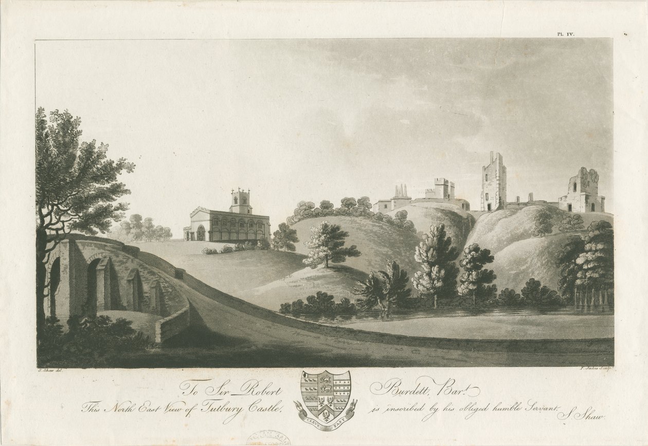 Tutbury kastély – északkeleti nézet: akvatinta metszet, nd [c 1798] (nyomtatás) alkotó: Stebbing Shaw