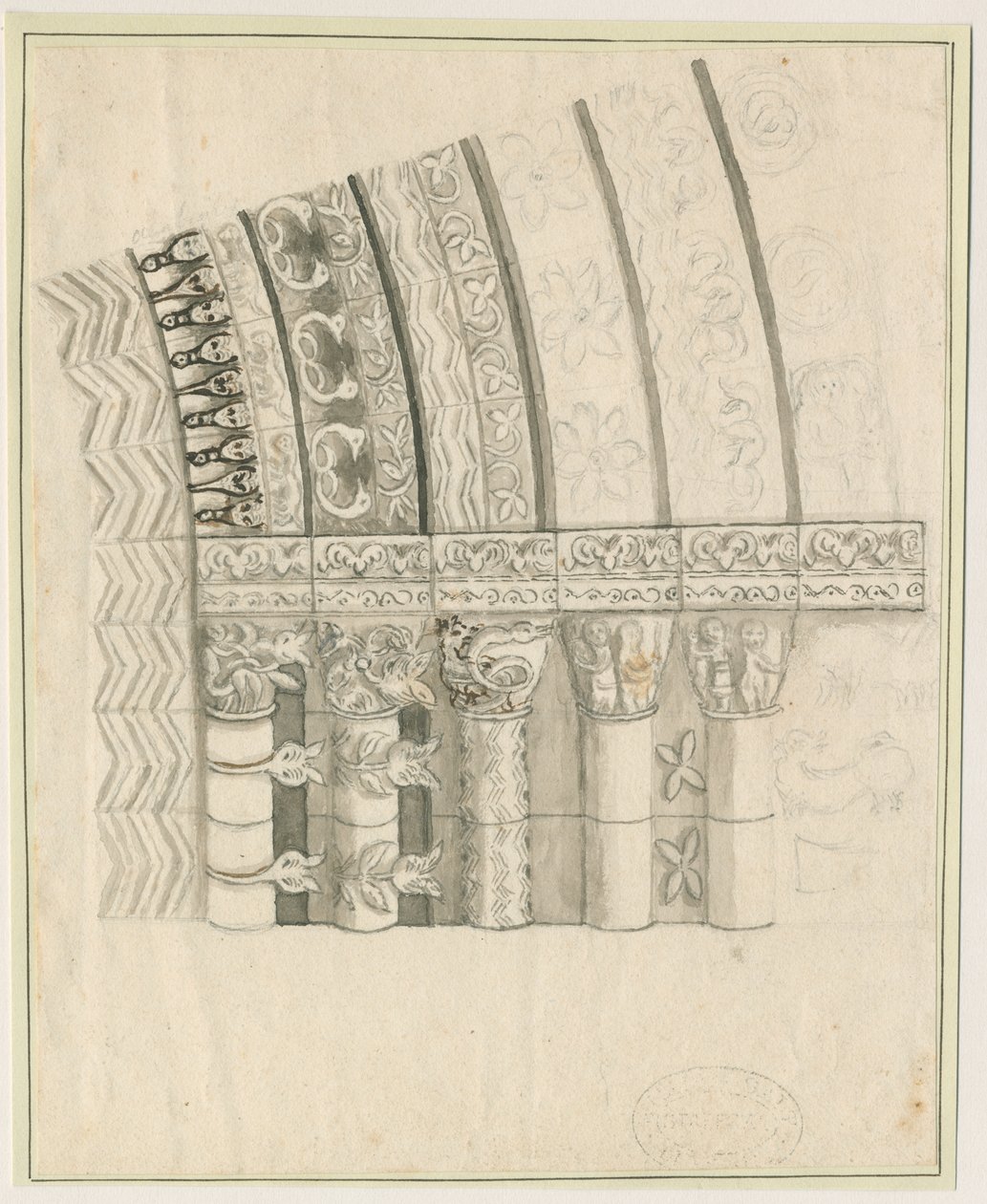 Tutbury Priory Church – West Doorway: toll- és szépiarajz, nd [1762-1802] alkotó: Stebbing Shaw