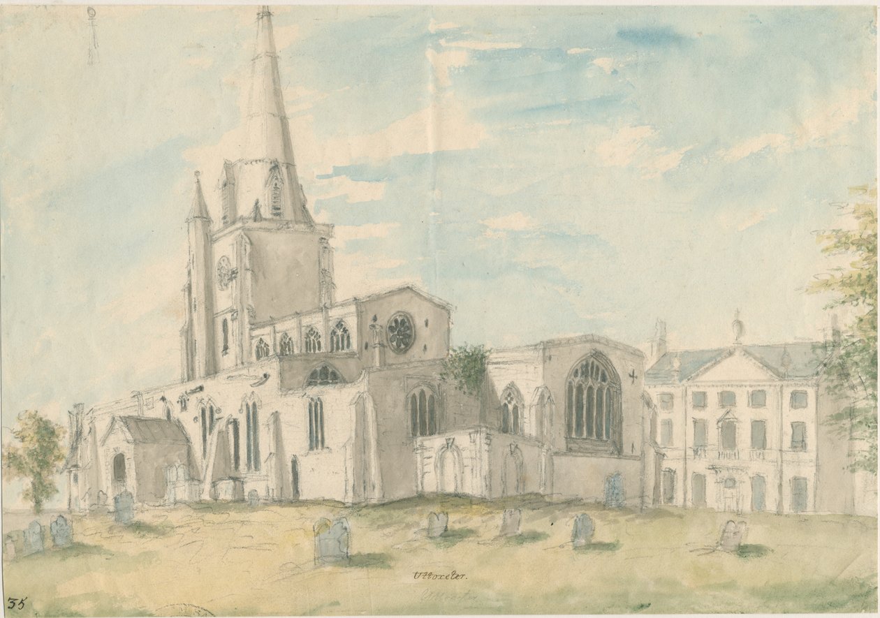 Uttoxeter templom [régi]: akvarell festmény, nd [1794] alkotó: Stebbing Shaw