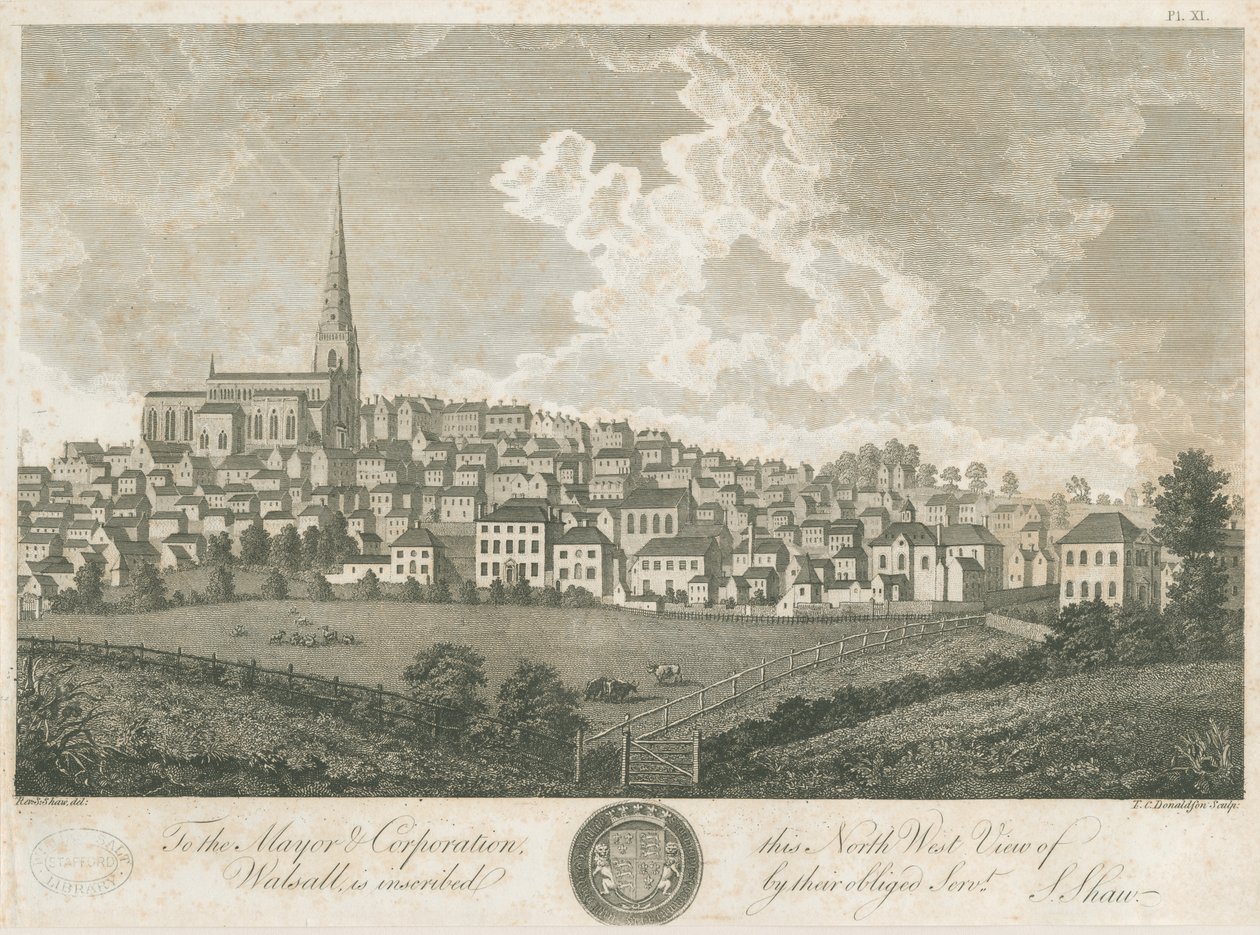Walsall Town – északnyugati nézet: metszet, nd [c 1798] alkotó: Stebbing Shaw
