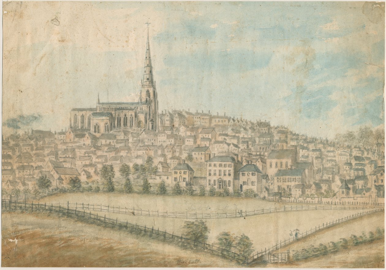 Walsall Town – North West View: akvarellfestés és [c 1798] alkotó: Stebbing Shaw