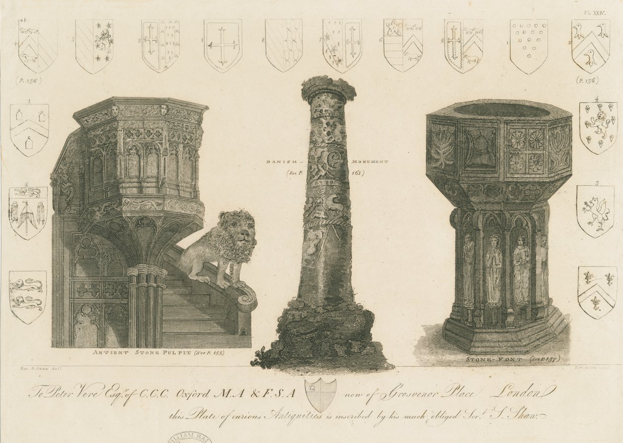 Wolverhampton - Szószék, oszlop és betűtípus a Szent Péter-templomban: metszet, nd [c 1798] (nyomtatás) alkotó: Stebbing Shaw