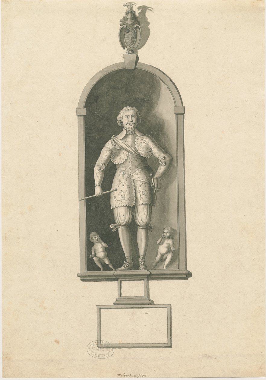 Wolverhampton – Richard Leveson admirális szobra a Szent Péter-templomban: toll- és mosórajz, nd [18. század vége] (rajz) alkotó: Stebbing Shaw