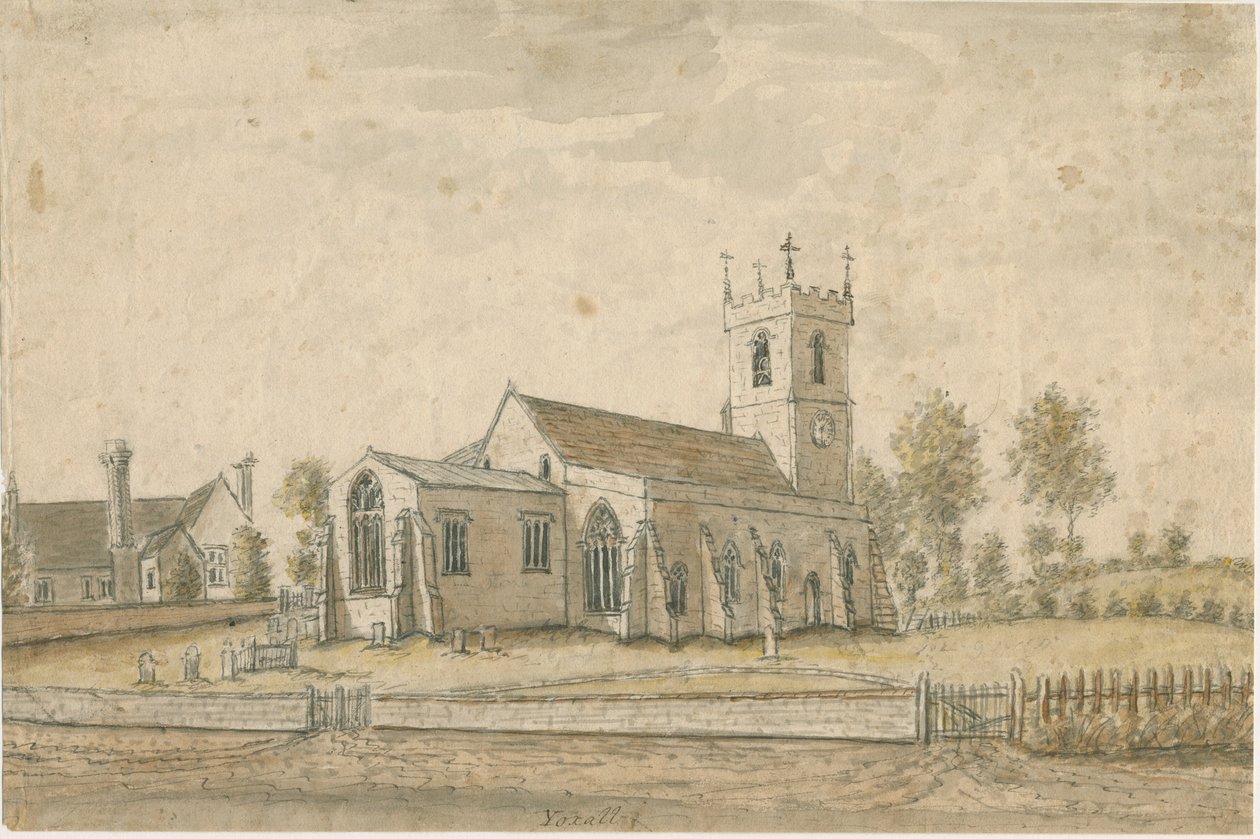 Yoxall templom: vízfestmény, nd [1762-1802] alkotó: Stebbing Shaw